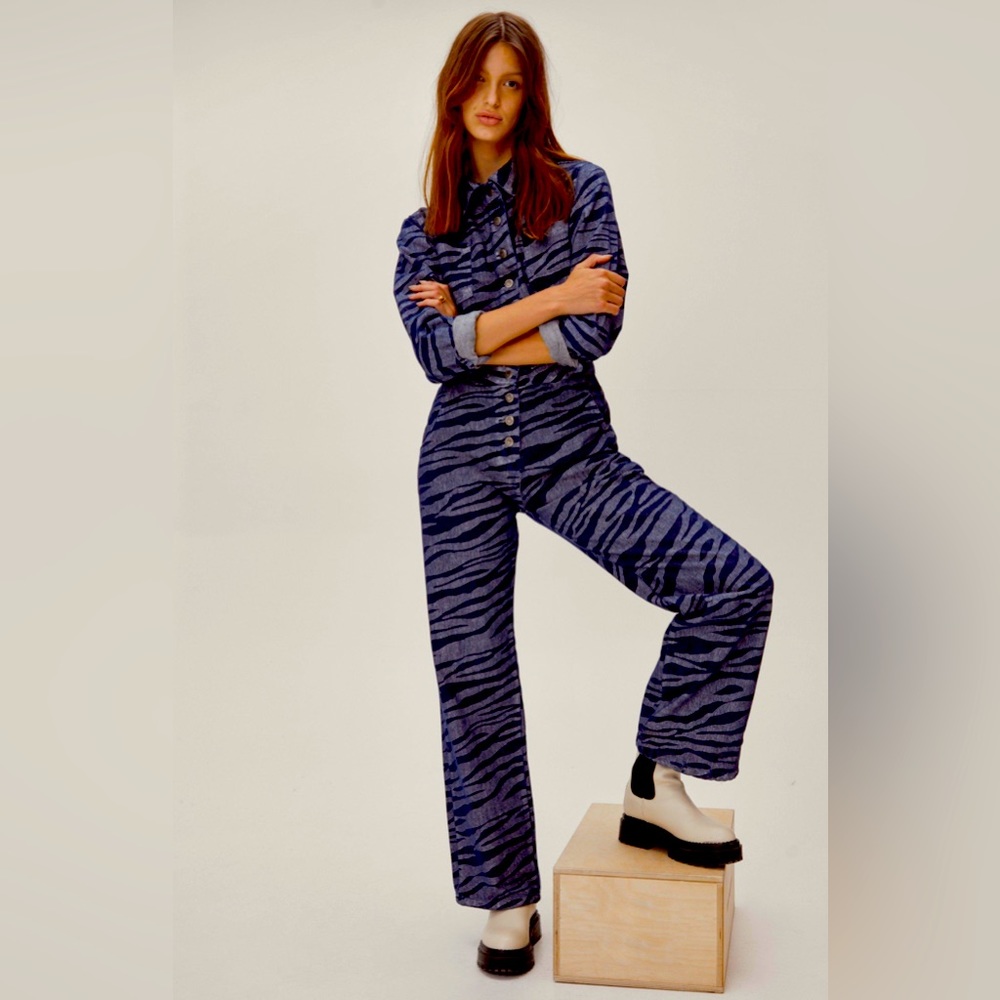 Nasty Gal Zebra Print Denim Jumpsuit